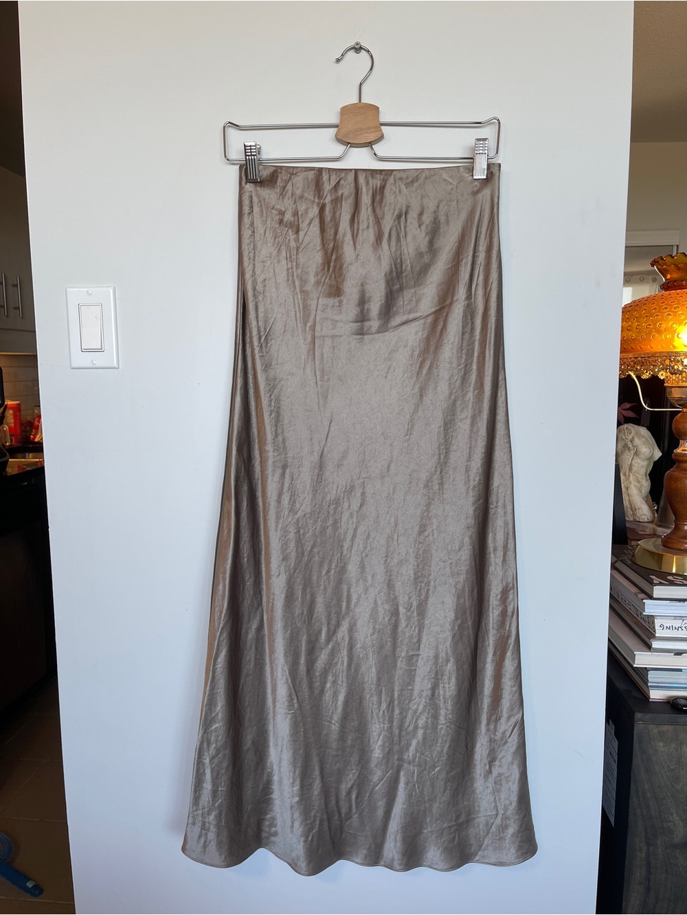 Aritzia Babaton Satin Taupe Maxi Skirt